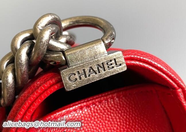 Top Grade Chanel Chevron Grained Calfskin Small Classic Le Boy Flap Bag A67085 Red/Aged Silver