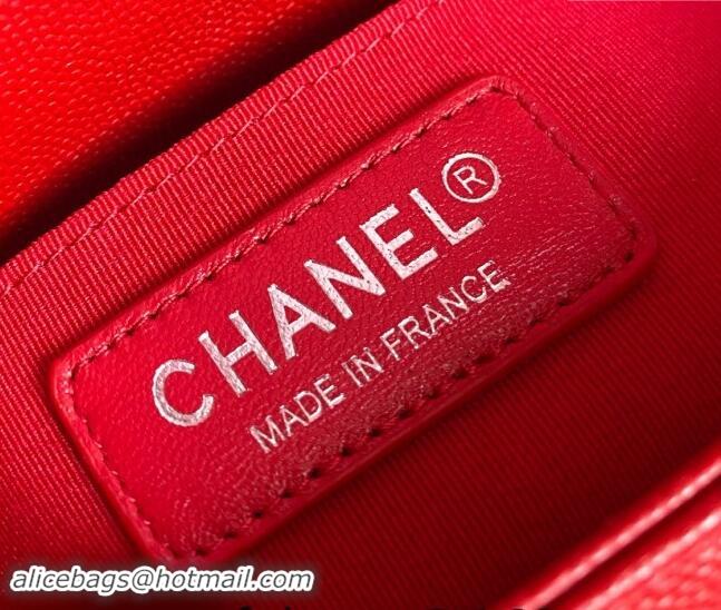 Top Grade Chanel Chevron Grained Calfskin Small Classic Le Boy Flap Bag A67085 Red/Aged Silver