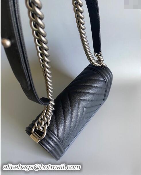 Best Quality Chanel Chevron Grained Calfskin Medium Classic Le Boy Flap Bag A67086 Black/Aged Silver