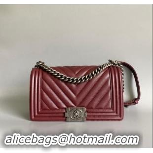 Grade Quality Chanel Chevron Grained Calfskin Medium Classic Le Boy Flap Bag A67086 Burgundy/Aged Silver