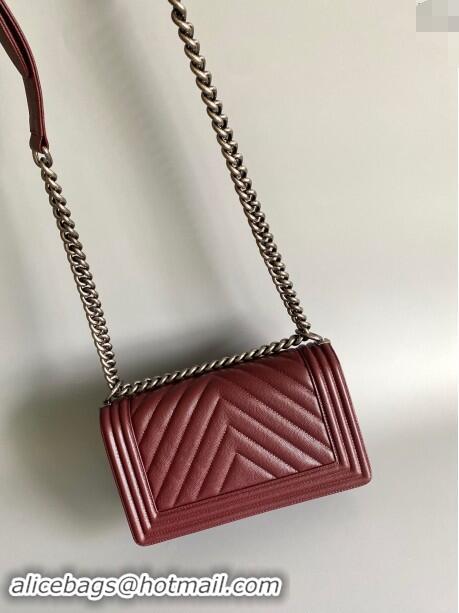 Grade Quality Chanel Chevron Grained Calfskin Medium Classic Le Boy Flap Bag A67086 Burgundy/Aged Silver