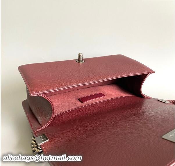 Grade Quality Chanel Chevron Grained Calfskin Medium Classic Le Boy Flap Bag A67086 Burgundy/Aged Silver