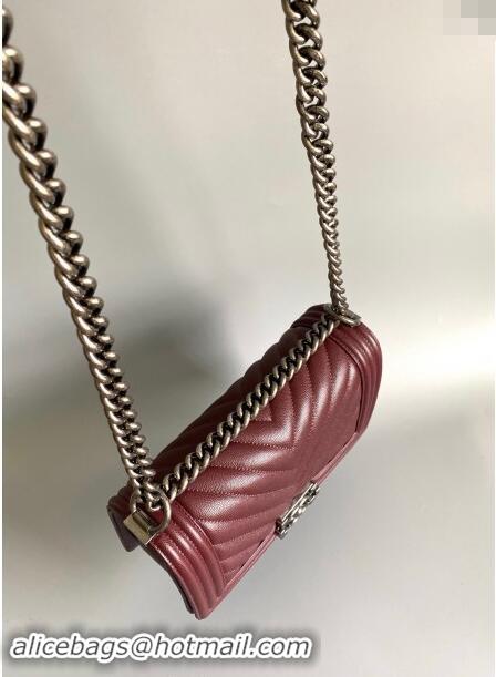 Grade Quality Chanel Chevron Grained Calfskin Medium Classic Le Boy Flap Bag A67086 Burgundy/Aged Silver