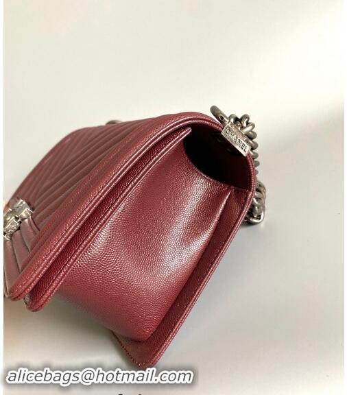 Grade Quality Chanel Chevron Grained Calfskin Medium Classic Le Boy Flap Bag A67086 Burgundy/Aged Silver