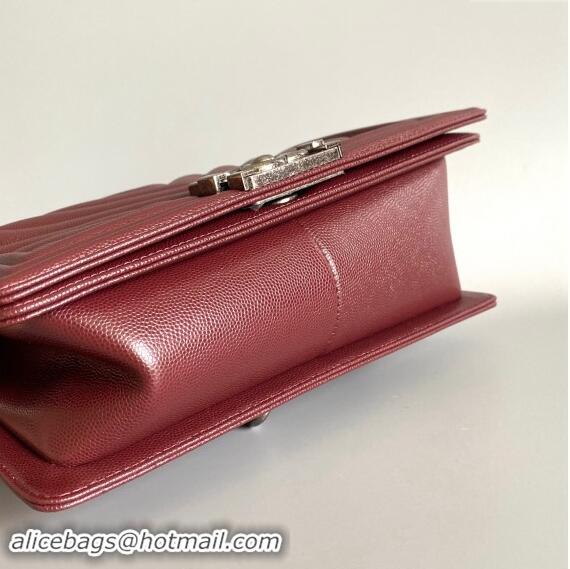 Grade Quality Chanel Chevron Grained Calfskin Medium Classic Le Boy Flap Bag A67086 Burgundy/Aged Silver