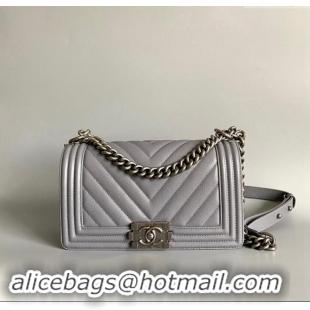 New Fashion Chanel Chevron Grained Calfskin Medium Classic Le Boy Flap Bag A67086 Grey/Aged Silver