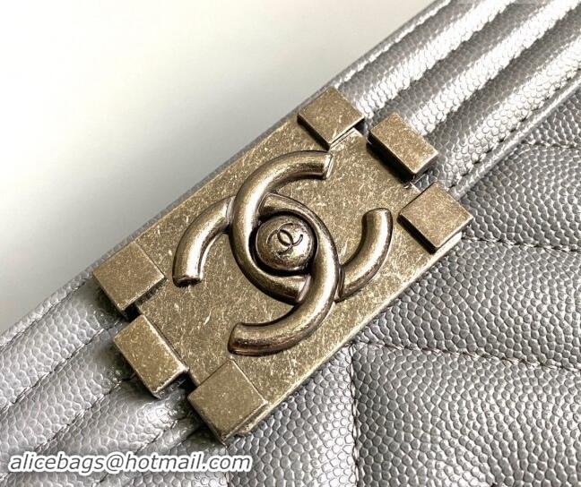 New Fashion Chanel Chevron Grained Calfskin Medium Classic Le Boy Flap Bag A67086 Grey/Aged Silver