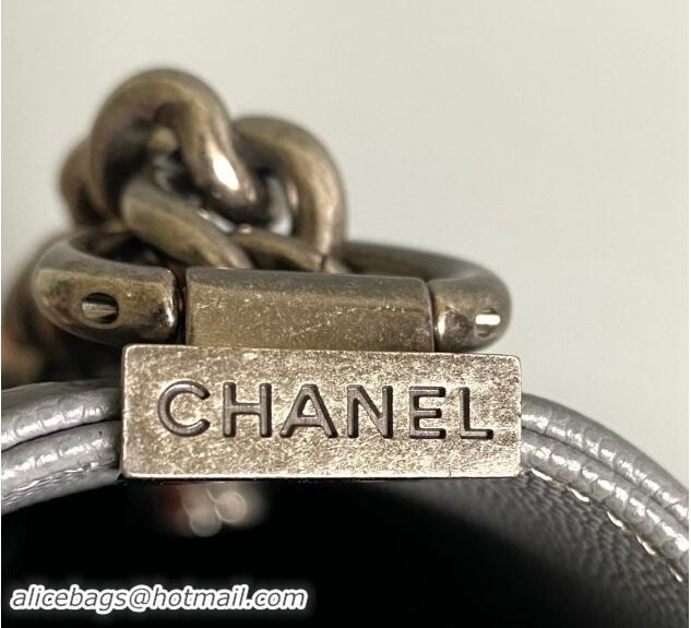 New Fashion Chanel Chevron Grained Calfskin Medium Classic Le Boy Flap Bag A67086 Grey/Aged Silver