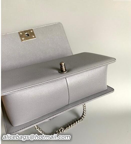 New Fashion Chanel Chevron Grained Calfskin Medium Classic Le Boy Flap Bag A67086 Grey/Aged Silver