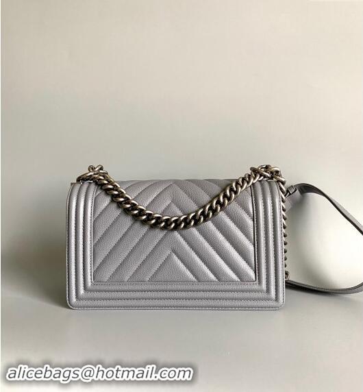 New Fashion Chanel Chevron Grained Calfskin Medium Classic Le Boy Flap Bag A67086 Grey/Aged Silver