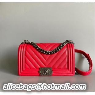 Discount Chanel Chevron Grained Calfskin Medium Classic Le Boy Flap Bag A67086 Red/Aged Silver