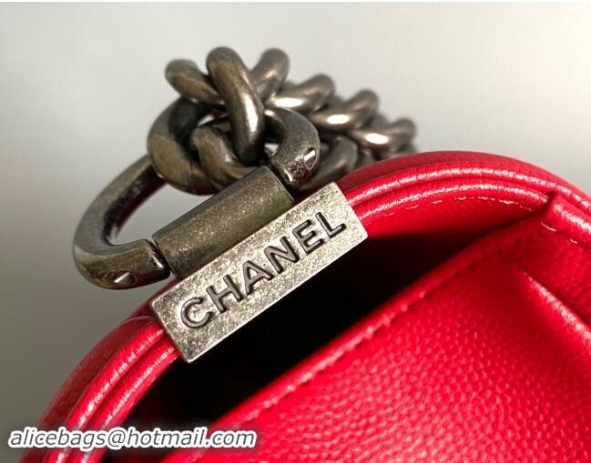 Discount Chanel Chevron Grained Calfskin Medium Classic Le Boy Flap Bag A67086 Red/Aged Silver