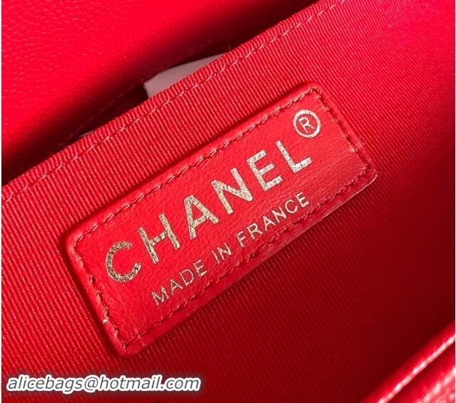 Discount Chanel Chevron Grained Calfskin Medium Classic Le Boy Flap Bag A67086 Red/Aged Silver