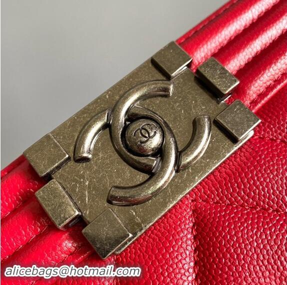 Discount Chanel Chevron Grained Calfskin Medium Classic Le Boy Flap Bag A67086 Red/Aged Silver