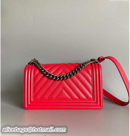 Discount Chanel Chevron Grained Calfskin Medium Classic Le Boy Flap Bag A67086 Red/Aged Silver