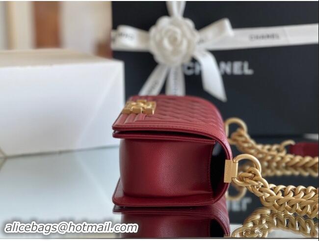 Discount Chanel Original Grained Calfskin Small Boy Flap Bag A02501 Burgundy 2023 Top Quality