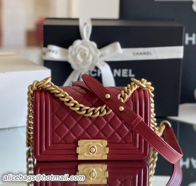 Discount Chanel Original Grained Calfskin Small Boy Flap Bag A02501 Burgundy 2023 Top Quality