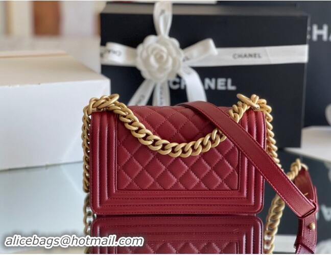 Discount Chanel Original Grained Calfskin Small Boy Flap Bag A02501 Burgundy 2023 Top Quality