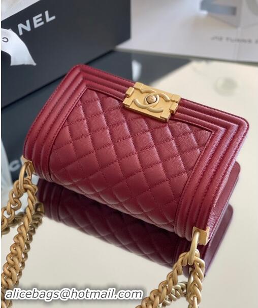 Discount Chanel Original Grained Calfskin Small Boy Flap Bag A02501 Burgundy 2023 Top Quality