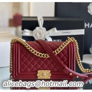 Free Shipping Chanel Original Grained Calfskin Medium Boy Flap Bag A02502 Burgundy 2023 Top Quality