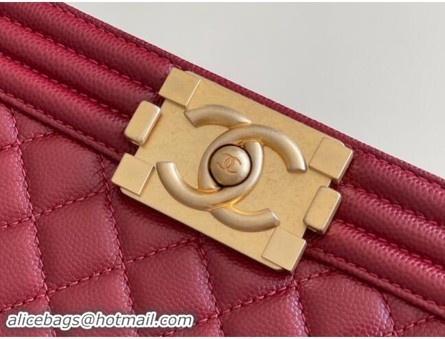 Free Shipping Chanel Original Grained Calfskin Medium Boy Flap Bag A02502 Burgundy 2023 Top Quality