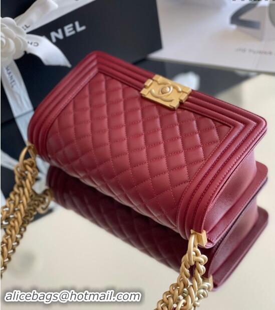 Free Shipping Chanel Original Grained Calfskin Medium Boy Flap Bag A02502 Burgundy 2023 Top Quality