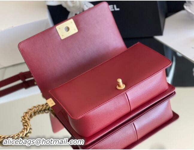 Free Shipping Chanel Original Grained Calfskin Medium Boy Flap Bag A02502 Burgundy 2023 Top Quality