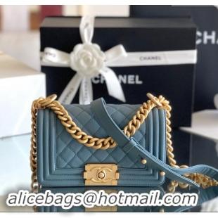 New Design Chanel Original Grained Calfskin Small Boy Flap Bag A02501 Haze Blue 2023 Top Quality