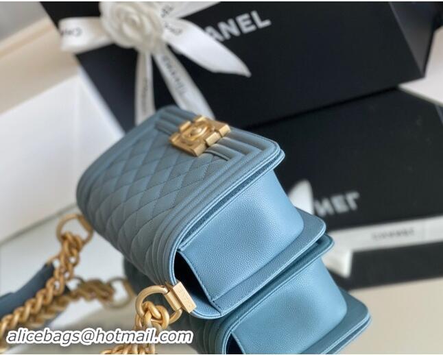 New Design Chanel Original Grained Calfskin Small Boy Flap Bag A02501 Haze Blue 2023 Top Quality