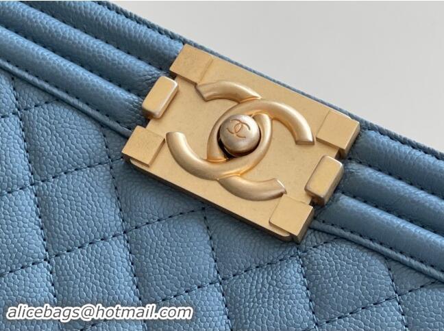 New Design Chanel Original Grained Calfskin Small Boy Flap Bag A02501 Haze Blue 2023 Top Quality