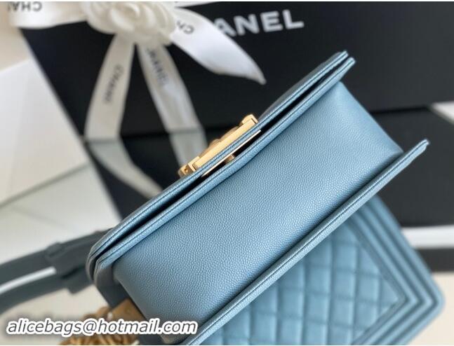 New Design Chanel Original Grained Calfskin Small Boy Flap Bag A02501 Haze Blue 2023 Top Quality