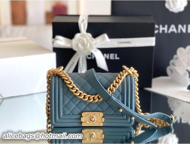 New Design Chanel Original Grained Calfskin Small Boy Flap Bag A02501 Haze Blue 2023 Top Quality