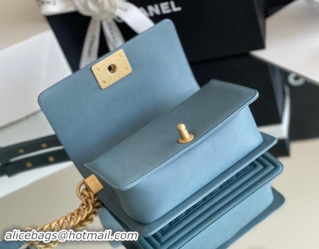 New Design Chanel Original Grained Calfskin Small Boy Flap Bag A02501 Haze Blue 2023 Top Quality