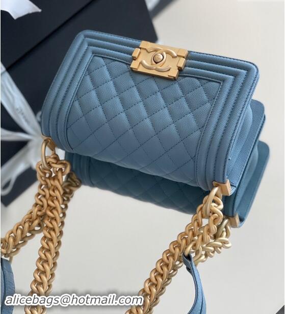 New Design Chanel Original Grained Calfskin Small Boy Flap Bag A02501 Haze Blue 2023 Top Quality