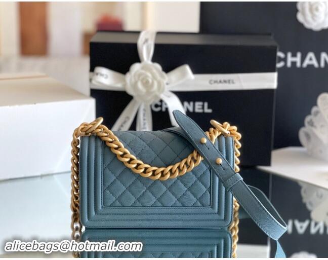 New Design Chanel Original Grained Calfskin Small Boy Flap Bag A02501 Haze Blue 2023 Top Quality