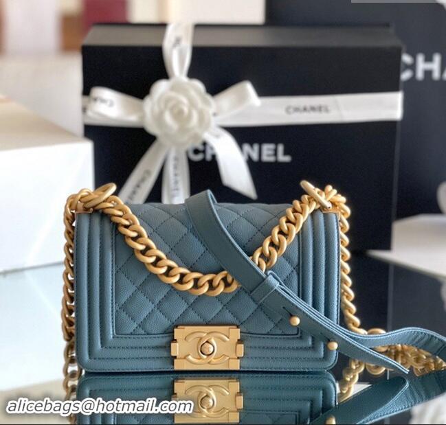 New Design Chanel Original Grained Calfskin Small Boy Flap Bag A02501 Haze Blue 2023 Top Quality