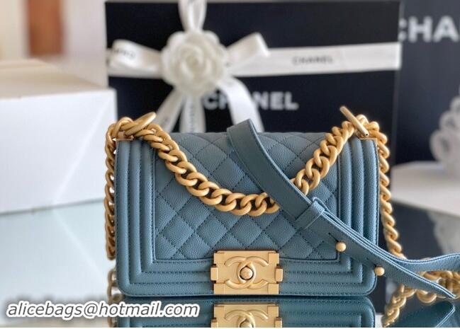 New Design Chanel Original Grained Calfskin Small Boy Flap Bag A02501 Haze Blue 2023 Top Quality