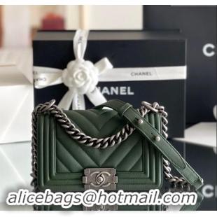 Fashion Chanel Original Grained Calfskin Chevron Small Boy Flap Bag A02501 Silver/Green 2023 Top Quality