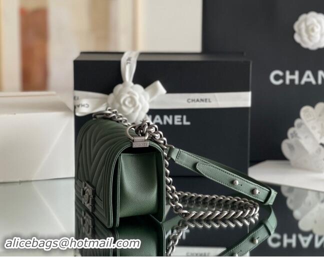 Fashion Chanel Original Grained Calfskin Chevron Small Boy Flap Bag A02501 Silver/Green 2023 Top Quality