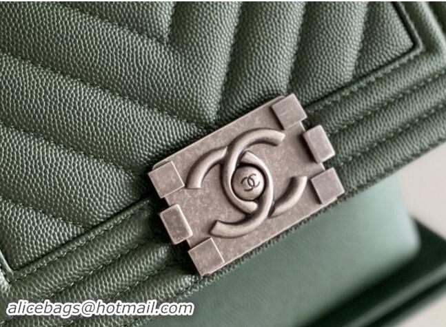 Fashion Chanel Original Grained Calfskin Chevron Small Boy Flap Bag A02501 Silver/Green 2023 Top Quality