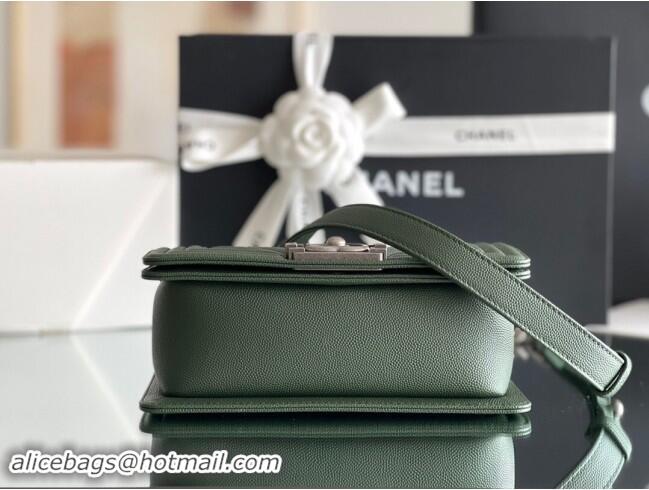 Fashion Chanel Original Grained Calfskin Chevron Small Boy Flap Bag A02501 Silver/Green 2023 Top Quality