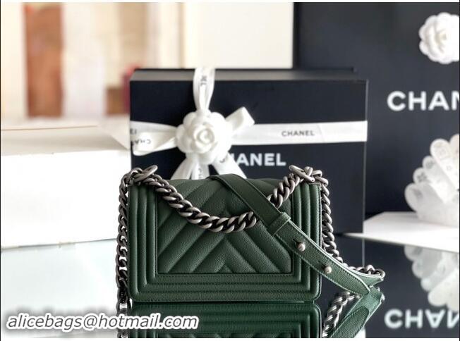 Fashion Chanel Original Grained Calfskin Chevron Small Boy Flap Bag A02501 Silver/Green 2023 Top Quality