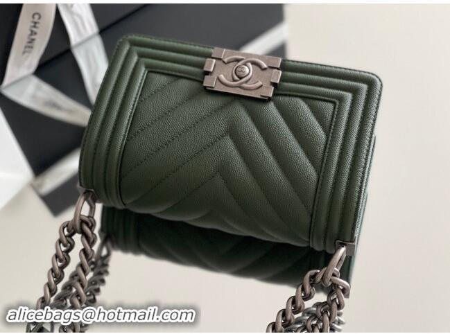 Fashion Chanel Original Grained Calfskin Chevron Small Boy Flap Bag A02501 Silver/Green 2023 Top Quality