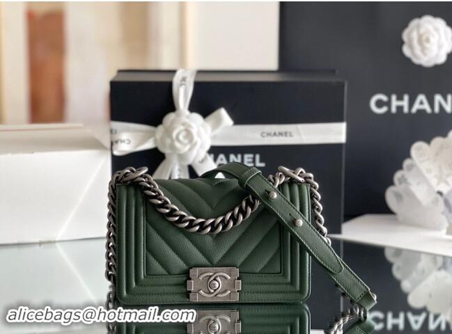 Fashion Chanel Original Grained Calfskin Chevron Small Boy Flap Bag A02501 Silver/Green 2023 Top Quality