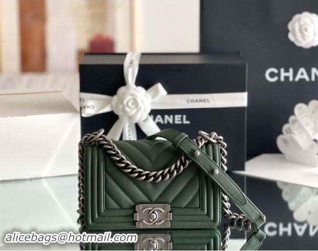 Fashion Chanel Original Grained Calfskin Chevron Small Boy Flap Bag A02501 Silver/Green 2023 Top Quality