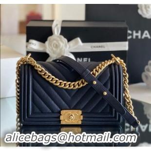 Well Crafted Chanel Original Grained Calfskin Chevron Medium Boy Flap Bag A02502 Gold/Deep Blue 2023 Top Quality