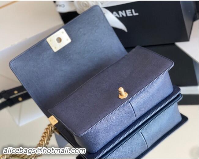 Well Crafted Chanel Original Grained Calfskin Chevron Medium Boy Flap Bag A02502 Gold/Deep Blue 2023 Top Quality