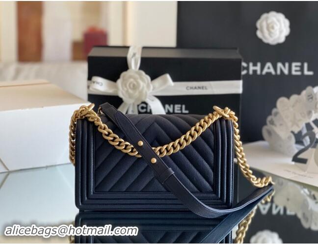 Well Crafted Chanel Original Grained Calfskin Chevron Medium Boy Flap Bag A02502 Gold/Deep Blue 2023 Top Quality