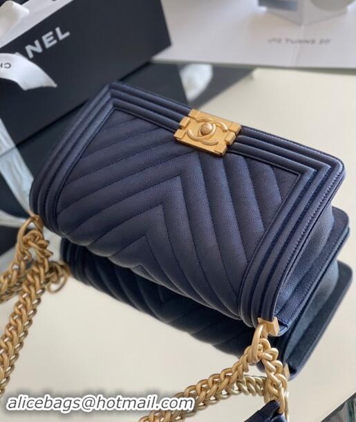 Well Crafted Chanel Original Grained Calfskin Chevron Medium Boy Flap Bag A02502 Gold/Deep Blue 2023 Top Quality