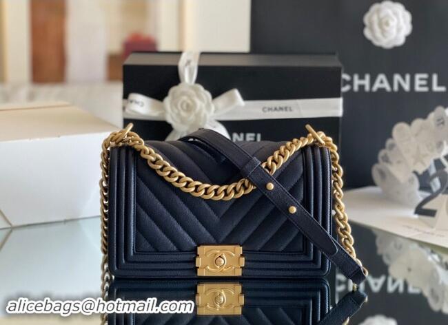 Well Crafted Chanel Original Grained Calfskin Chevron Medium Boy Flap Bag A02502 Gold/Deep Blue 2023 Top Quality